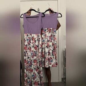 Mommy And Me Matching Purple and Floral Maxi Dress